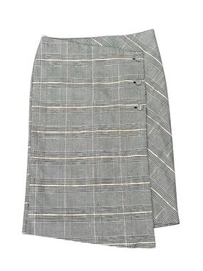 EUC Women’s Gray Plaid Asymmetric Wrap Academia Skirt Slit in Back Size  10